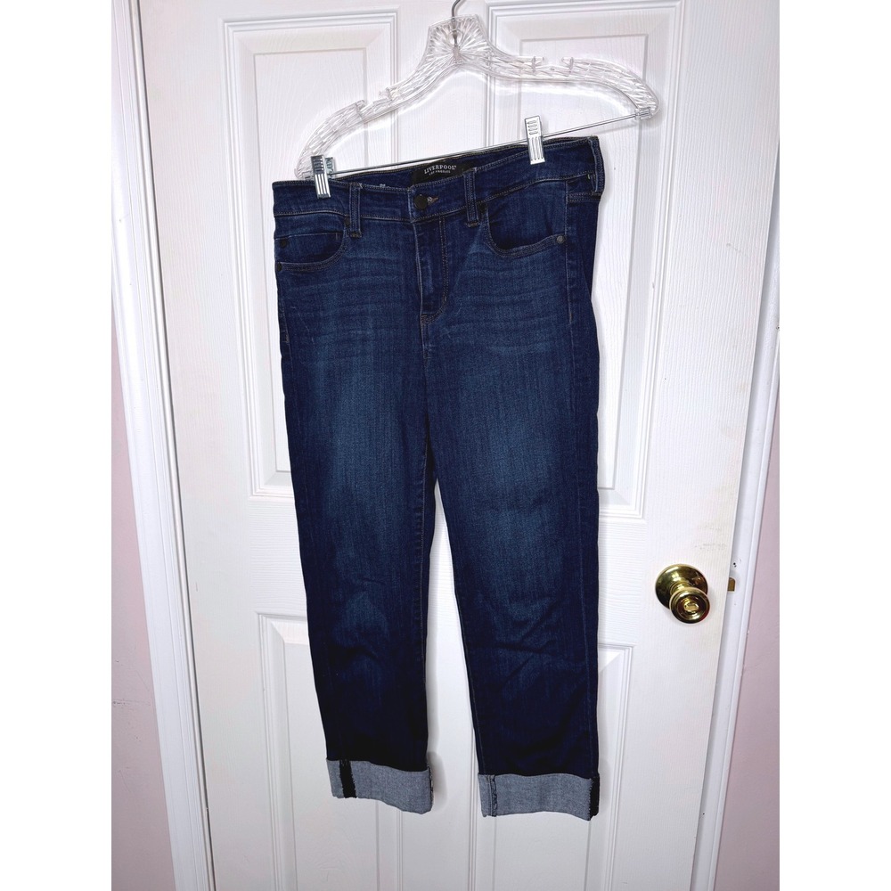 Liverpool Jeans The Crop Dark Wash Blue Denim Cuffed Casual Size 8/29